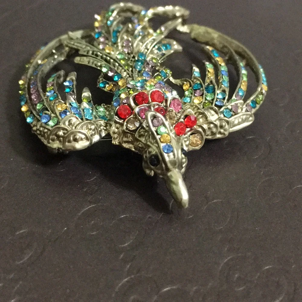 🖤VTG💕Multicolor stone Phoenix 🐦‍🔥 brooch - Picture 6 of 12
